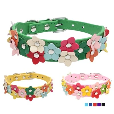 Flower Leather Dog Collar